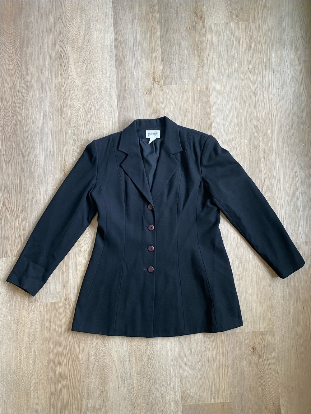 Vintage Hugo Buscati Milano Black 100% Wool Tailored Blazer Jacket Size 16 - Picture 2 of 11